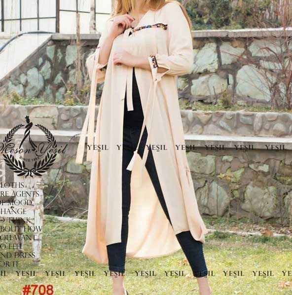 مدل مانتو گت دار مهره رنگی 2019 اینستاگرام با پارچه کرپ کریشه