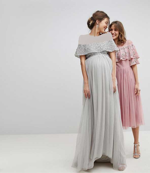 مدل لباس حریر کار شده مجلسی بارداری 2019