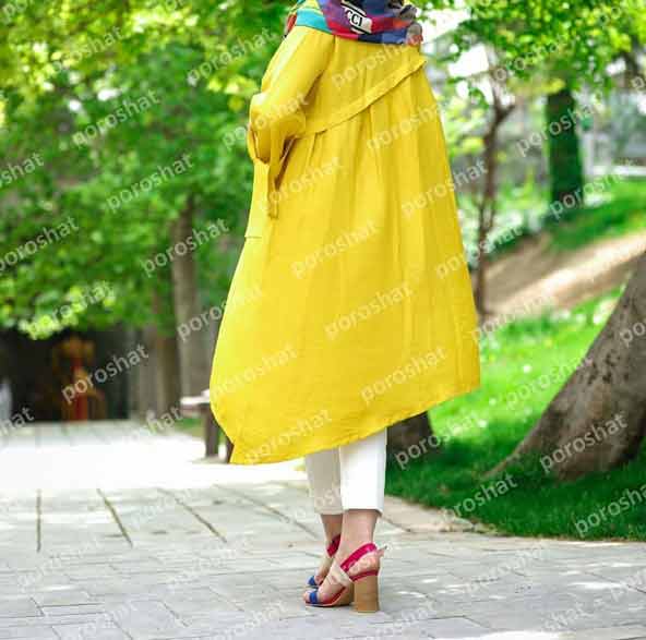 مانتوی برش دار جدید تابستانی دخترانه پرفروش زرد رنگ