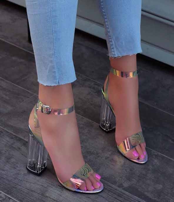 مدل کفش دخترانه شیشه ای 98 با پاشنه پهن