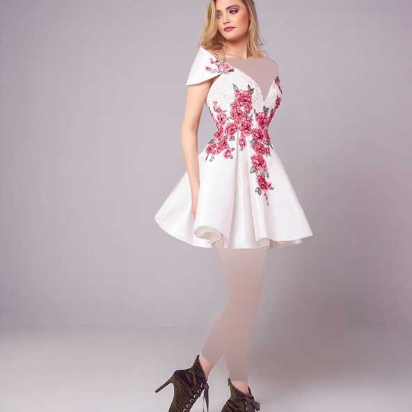 لباس گلدار مجلسی دخترانه جدید ایرانی کوتاه سفید رنگ