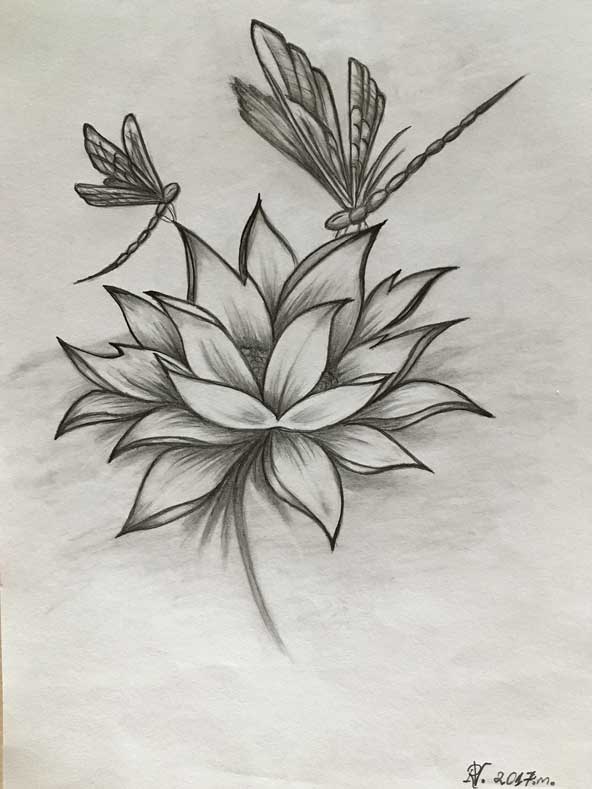 تصویر جذاب از نقاشی گل و پروانه در کنار هم