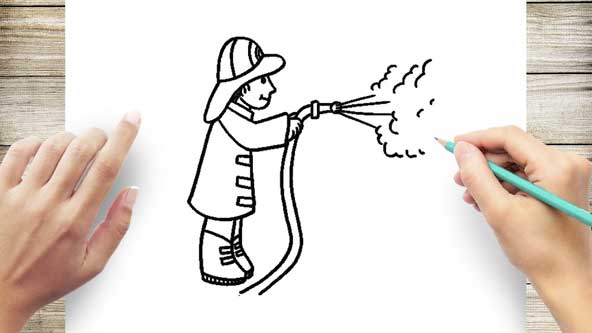 نقاشی آتش نشان کودکانه طراحی شده با قلم