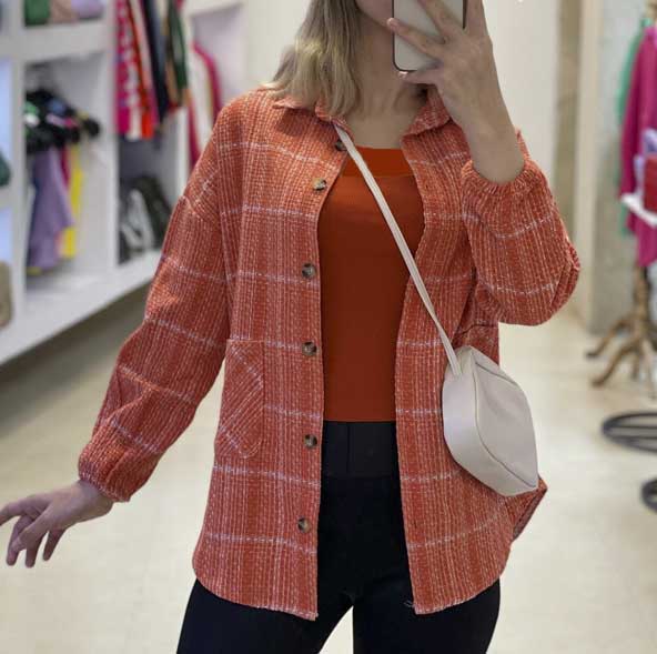 شکت خوشگل دخترانه نارنجی رنگ دکمه دار مدل جدید در اینستاگرام