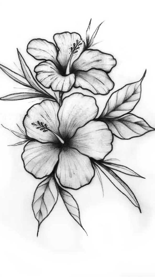 سیاه قلم گل چهار برگ با طرحی جذاب