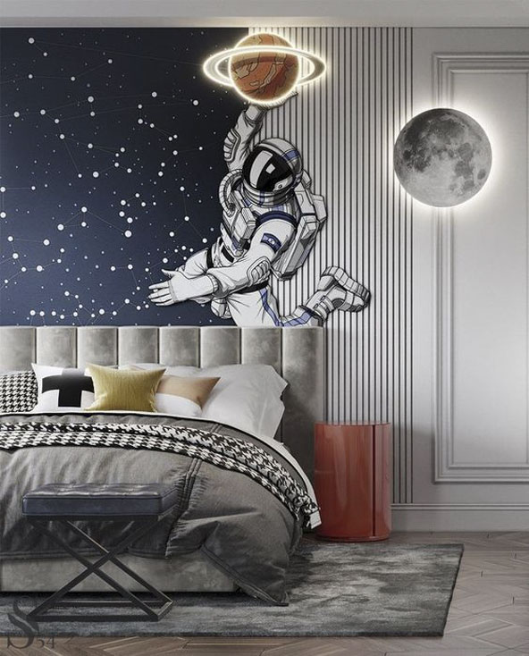 کاغذ دیواری اسپرت پسرانه با طراحی فضایی