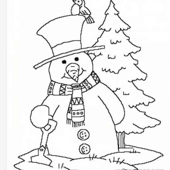نقاشی آدم برفی سیاه سفید برای رنگ آمیزی که مناسب حال و هوای زمستان و یلدا می باشد