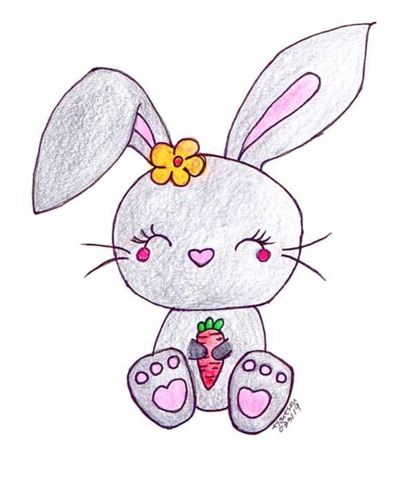 نقاشی خرگوش خوشحال و شاد رنگ آمیزی شده کودکانه دخترونه