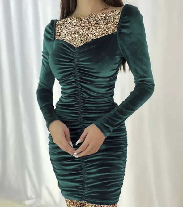 لباس مخمل جذاب و خوش استایل سبز رنگ